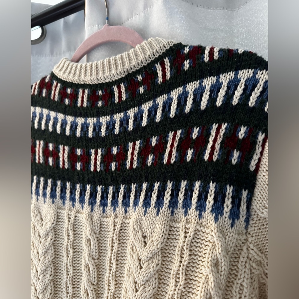 Zara size large jacquard knit cardigan cream blue green red EUC - Picture 9 of 10